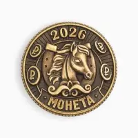 Монета новогодняя сувенирная «Богатства» акварель, латунь, диам 2.5см