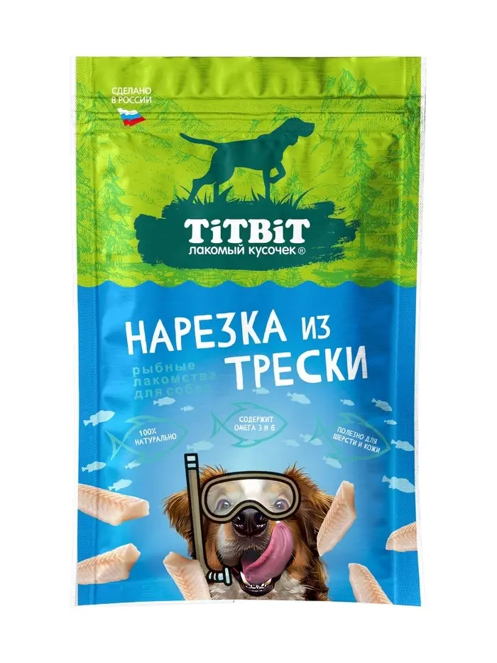 Лакомство для собак TiTBiT, нарезка из трески, 80 г