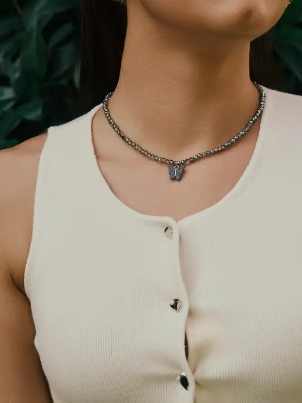 Чокер «Бабочка» хрусталь, серый в серебре, 36 см + 5 см доп, цепочка