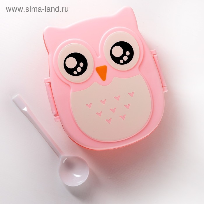 Ланч - бокс пластиковый с ложкой&laquo;Совушка&raquo;, 2 отделения: 300 мл, 450 мл, цвет МИКС