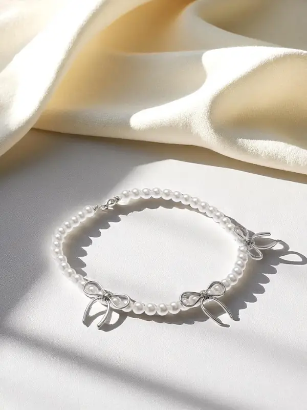 Колье &laquo;Жемчуг. Бантик&raquo;, L=32 см, белое в серебре