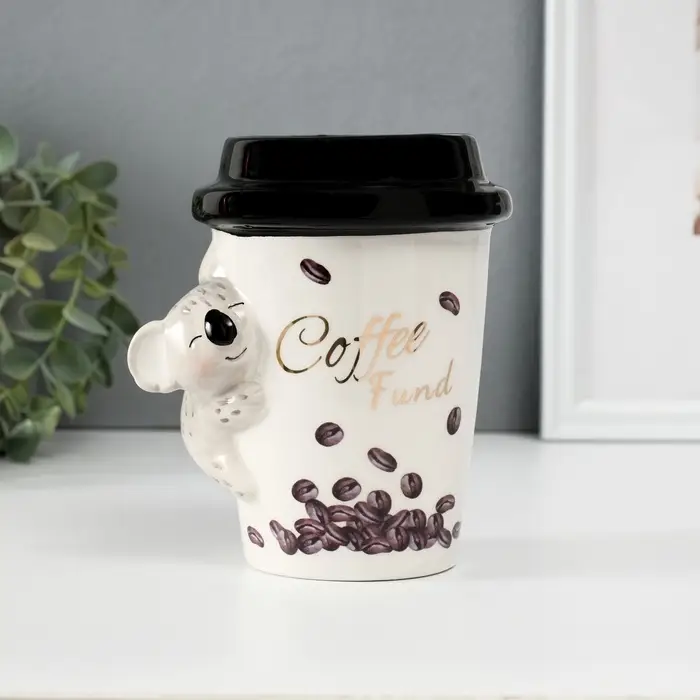 Копилка для денег &laquo;Коала с кофе&raquo;, керамика, 10.2&times;12.8&times;14.2 см