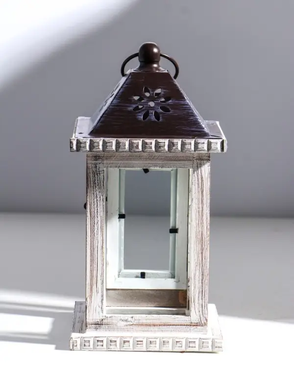 Деревянный подсвечник-фонарь на 1 свечу &laquo;Состаренный&raquo;, белый, 12.5&times;12.5&times;25 см