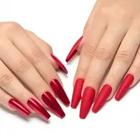 Накладные ногти, 12 шт., с клеевыми пластинами, форма балерина, матовые/хромированные, бордовые, красные