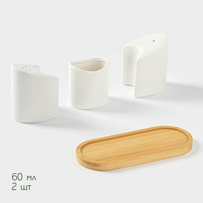 Набор для специй на деревянной подставке BellaTenero, 3 предмета: солонка 60 мл, перечница 60 мл, ёмкость для зубочисток, цвет белый Набор для специй на деревянной подставке BellaTenero, 3 предмета: солонка 60 мл, перечница 60 мл, ёмкость для зубочисток, цвет белый