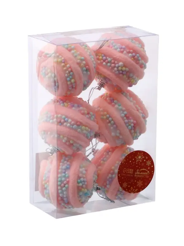 Набор шаров пластик d-6 см, 6 шт Набор шаров пластик d-6 см, 6 шт "Маттео" розовый