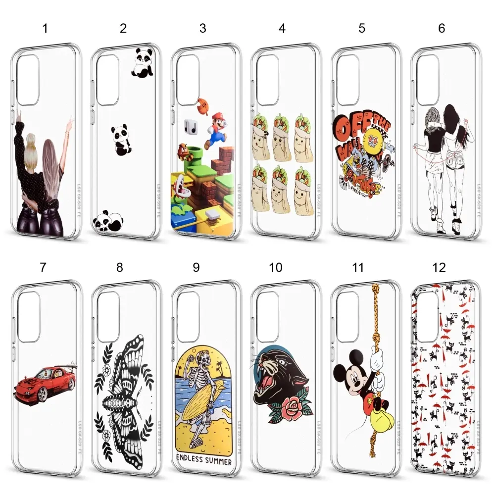 Чехол Samsung S20 FE TPU 1.0mm прозрачный с принтами в ассортименте