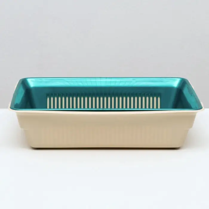 Туалет для кошек, 36&times;25&times;9 см, глубокий, с сеткой, пластик, бирюзовый, бежевый