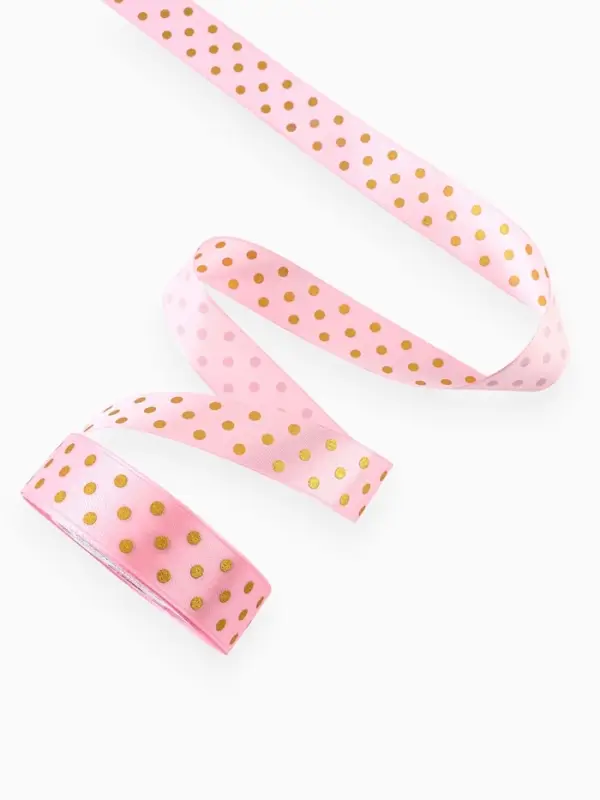 Лента атласная с тиснением &laquo;Горох&raquo;, 25 мм, 23&plusmn;1 м, розовая №04