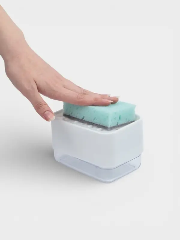 Дозатор для моющего средства с подставкой для губки Raccoon, губка в комплекте, белый