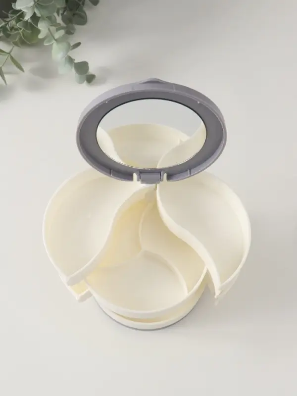 Шкатулка - органайзер для хранения украшений &laquo;Круглая. 4 уровня&raquo;, пластик, зеркало, белая, 10&times;10&times;10 см