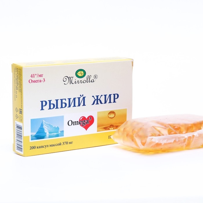 Рыбий жир Mirrolla, 200 капсул по 370 мг Рыбий жир Mirrolla, 200 капсул по 370 мг