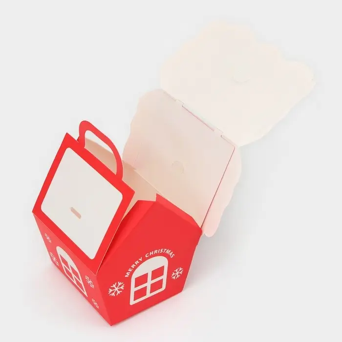 Коробка складная Новогодняя «Домик» красная 8.5×8.5×10 см Коробка складная Новогодняя «Домик» красная 8.5×8.5×10 см