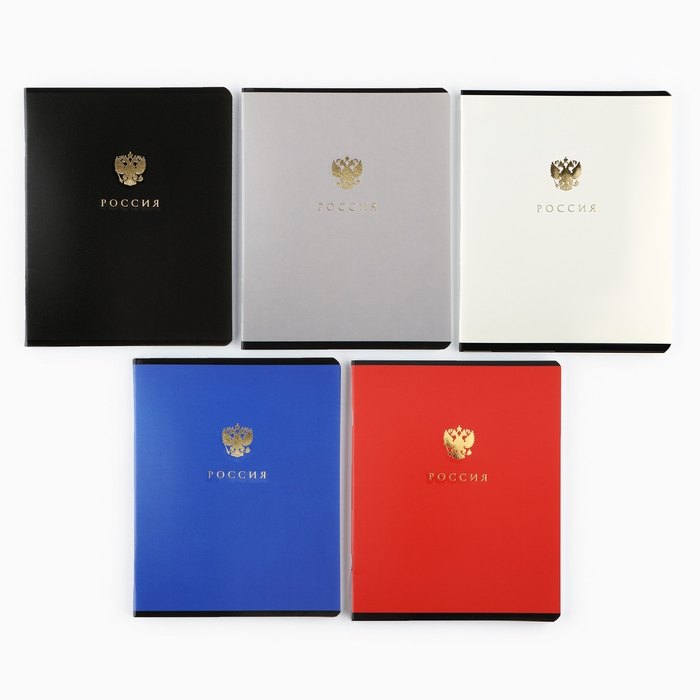 Тетрадь в клетку, 48 листов А5 на скрепке внутренний блок №1 МИКС «Патриотизм» тиснение, твин лак, уф лак