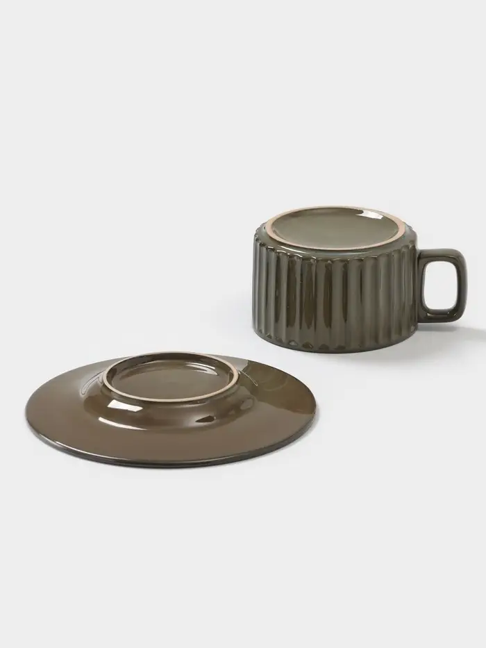 Чайная пара &laquo;Винтаж&raquo;, чашка 250 мл, блюдце d=15.5 см, керамика, зелёная