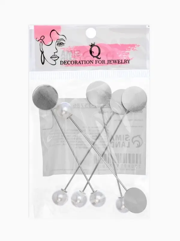Основа &laquo;Брошь-игла&raquo; с шариком d=1 см (набор 5 шт.), L=7 см, площадка 1.5 см, цвет серебро