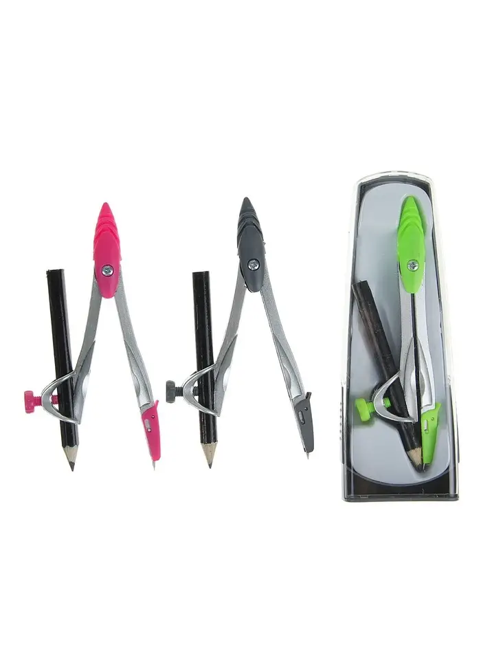 Циркуль металлический Calligrata, 115 мм, с чернографитным карандашом, в пластиковом пенале, МИКС