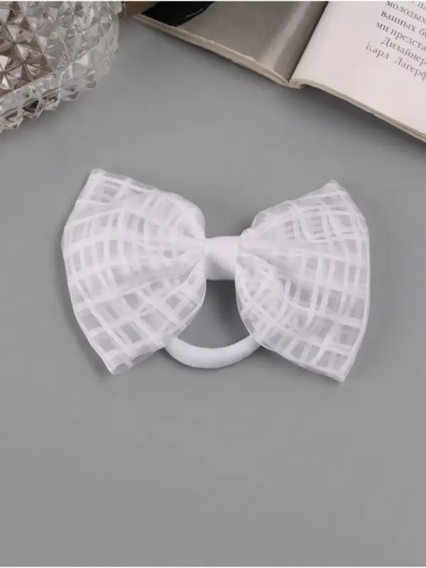 Резинка для волос «Бантик», хрусталь клетка, 9 см, белая