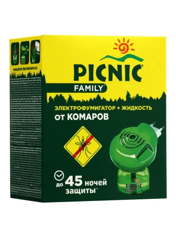 Комплект фумигатор+жидкость от комаров Picnic Family, 30 мл, 45 ночей