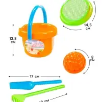Набор игрушек для песочницы, 8 предметов: ведро, ситечко, лопатка, грабельки, формочки, МИКС