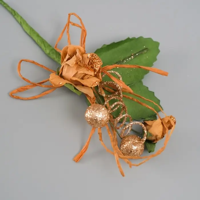 Букет декоративный "Розочка" с блеском, 5х9 см, бежевый