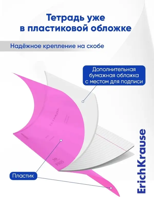 Тетрадь 18 листов в линейку, ErichKrause &laquo;Классика CoverPrо Neon&raquo;, розовая