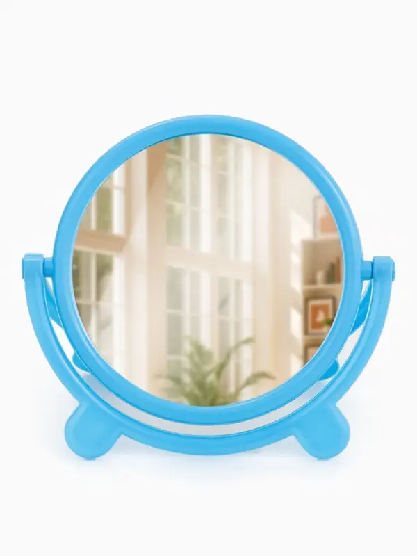 Зеркало настольное, круглое, с рамкой для фото, d=18.5 см, (d=13.5 см), голубое