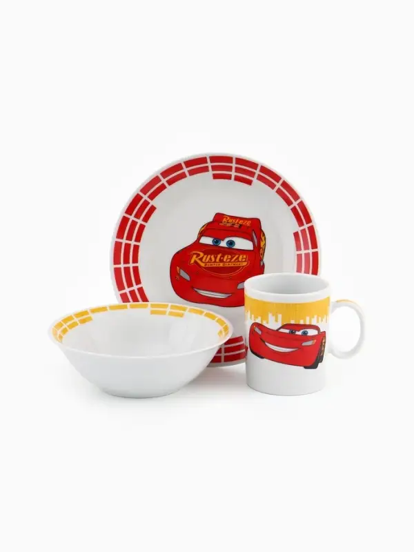 Набор посуды керамической детской, 3 предмета: кружка 200 мл, тарелка 19 см, салатник 250 мл, Тачки