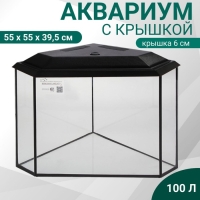 Аквариум "Дельта" угловой с крышкой, 100 литров, 55 х 55 х 39,5/45,5 см, чёрный