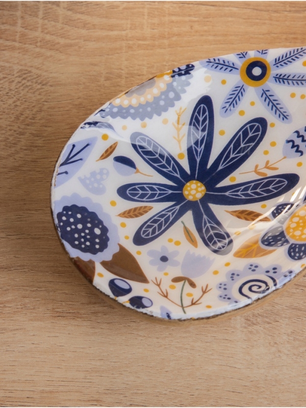 Подставка под ложку Подставка под ложку "Васильки" дерево манго 25,5х9х3,8 см