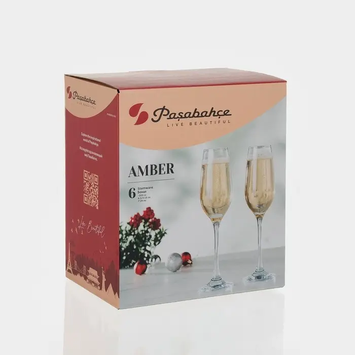 Набор бокалов для шампанского Paşabah&ccedil;e Amber, 200 мл, 6 шт., стекло, прозрачный