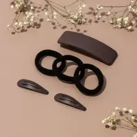 Набор для волос QF &laquo;Флоренс&raquo;, 3 резинки 6 см, заколка - автомат 9 см, 2 заколки 4.5 см, чёрный, коричневый