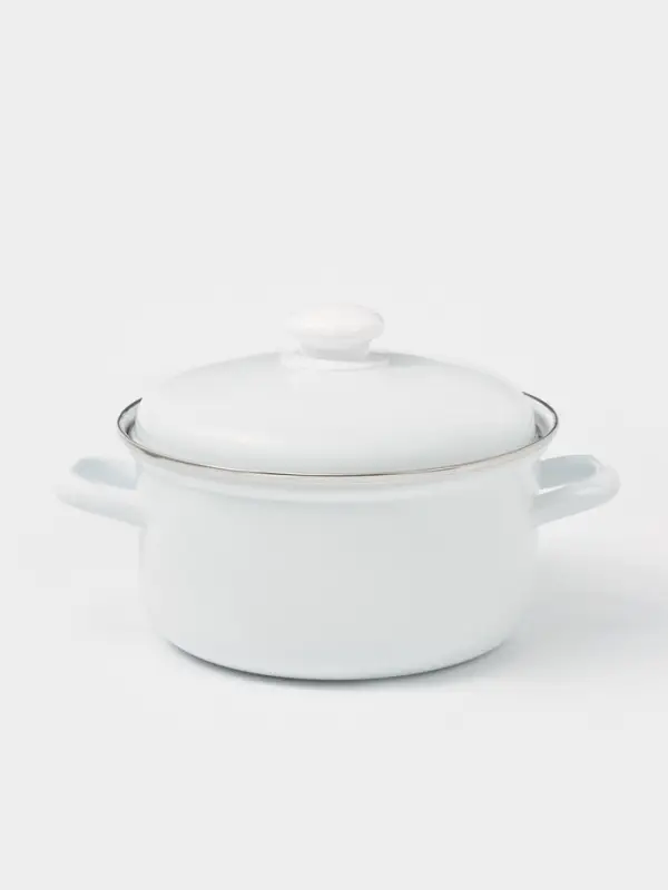Кастрюля эмалированная, 3 л, d=21 см, с крышкой, индукция, без деколи, белая