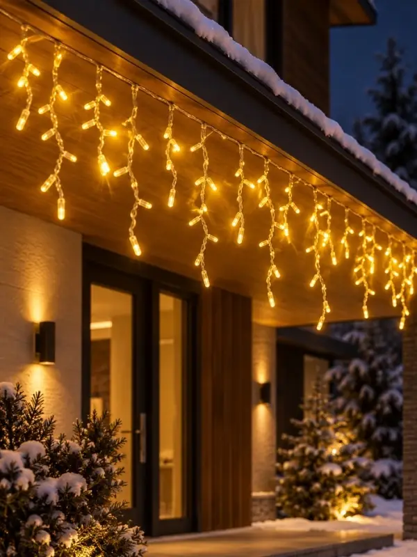 Гирлянда &laquo;Бахрома&raquo; 3&times;0.6 м, IP65, УМС, прозрачная нить, 144 LED, свечение тёплое белое, 220 В