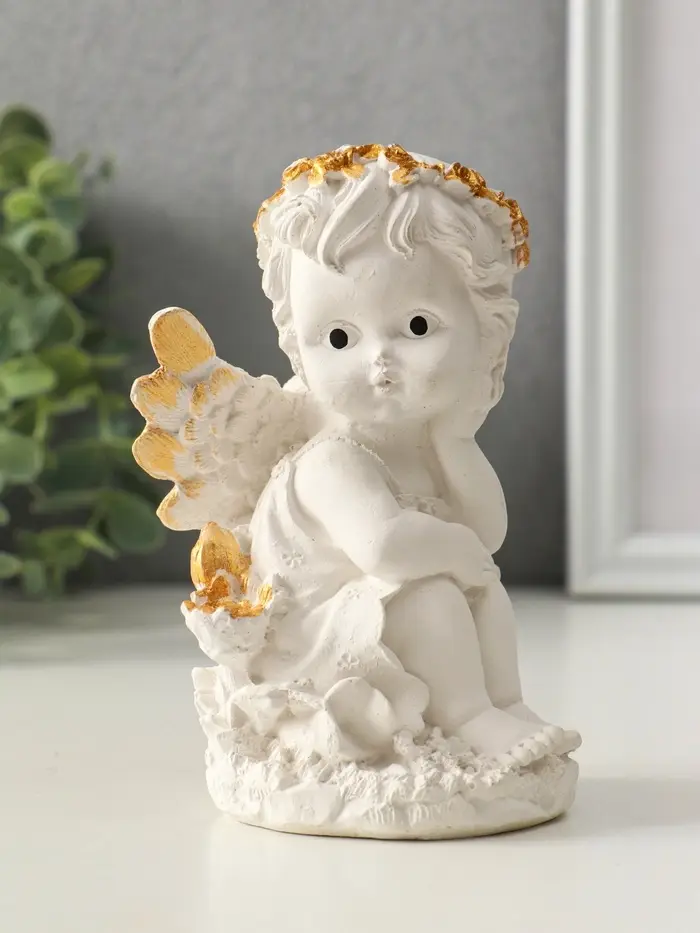 Фигура "Ангел в цветах", размер 13х8 см, цвет белый с росписью