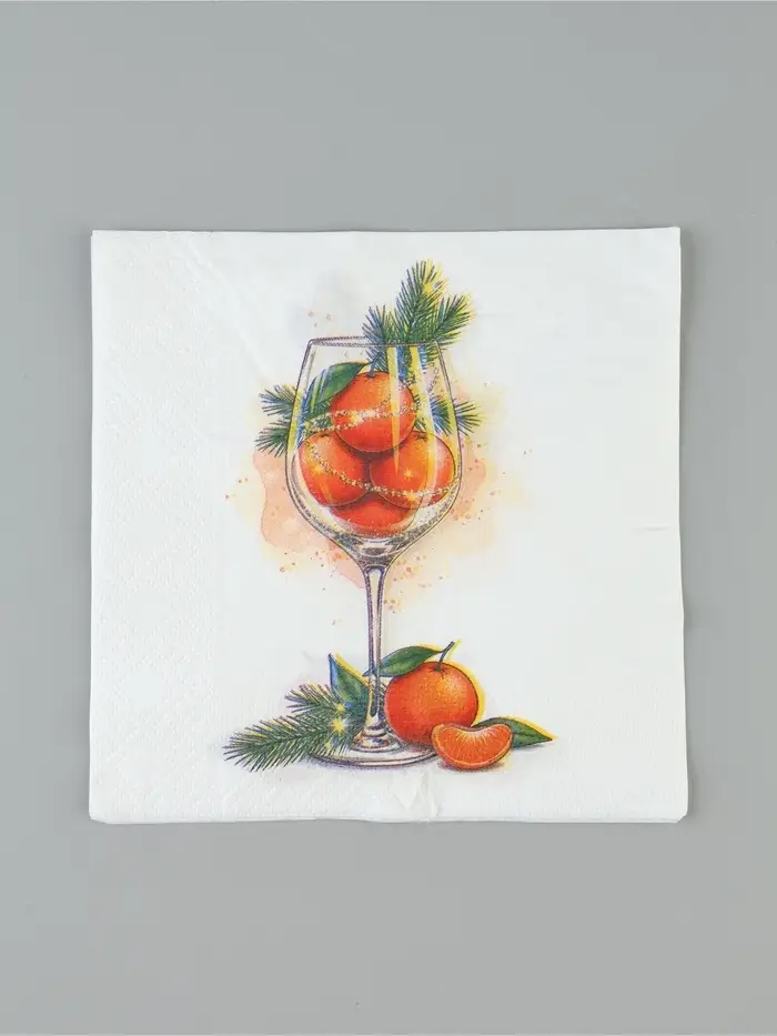 Салфетки новогодние бумажные &laquo;Мандариновое настроение&raquo;, 33&times;33, 2 слоя, 20 шт.