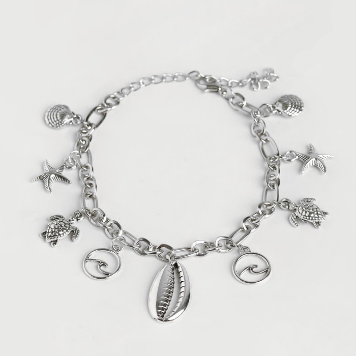 Браслет на ногу «Морские знаки» цвет серебро, L=22 см Браслет на ногу «Морские знаки» цвет серебро, L=22 см