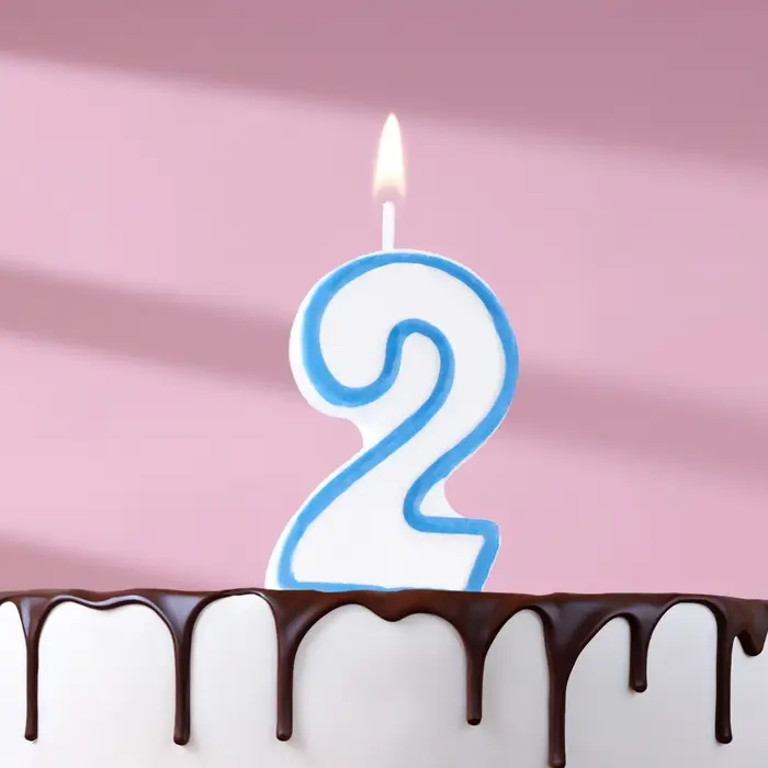 Свеча для торта «Цифра 2», 7 см, МИКС