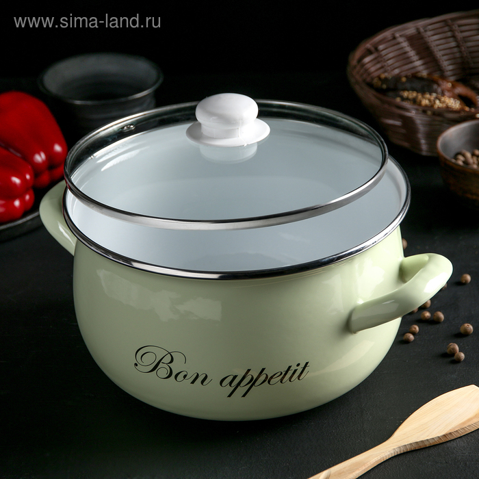 Кастрюля эмалированная «Лайм», 5.1 л, стеклянная крышка, индукция, цвет светло-зелёный Кастрюля эмалированная «Лайм», 5.1 л, стеклянная крышка, индукция, цвет светло-зелёный