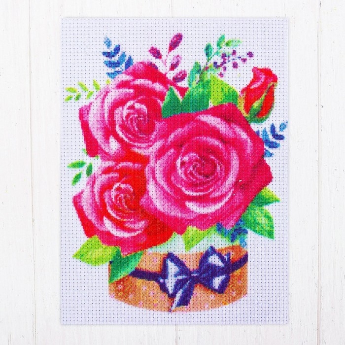 Набор для творчества. Канва для вышивки крестиком «Букет из роз», 20 х 15 см Набор для творчества. Канва для вышивки крестиком «Букет из роз», 20 х 15 см