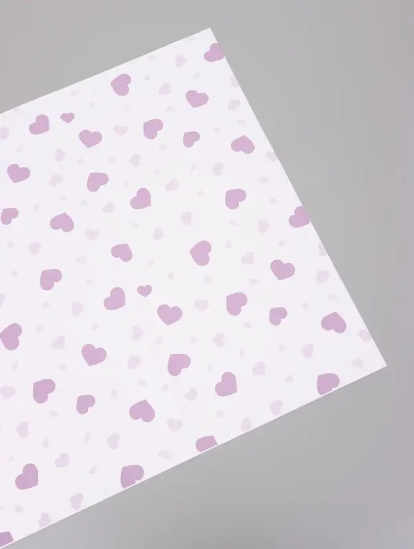 Пленка для цветов, &laquo;Сердца на белом&raquo;, сиреневый, 57&times;57 см