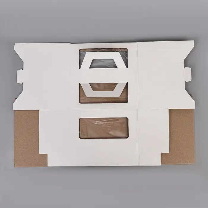 Коробка под торт 2 окна, с ручками, белая, 24&times;24&times;20 см