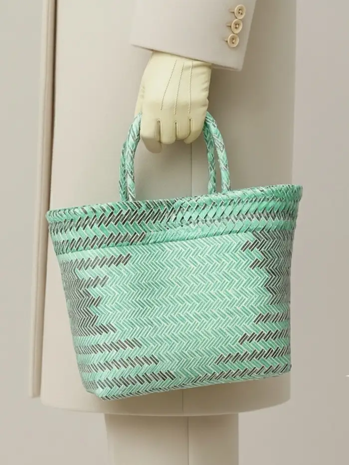 Сумка плетёная, 30&times;15&times;35 см, пластик, бирюзовая с чёрным