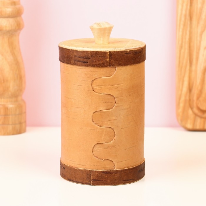 Туес  "Цветочки", круглый, D=8 см, береста