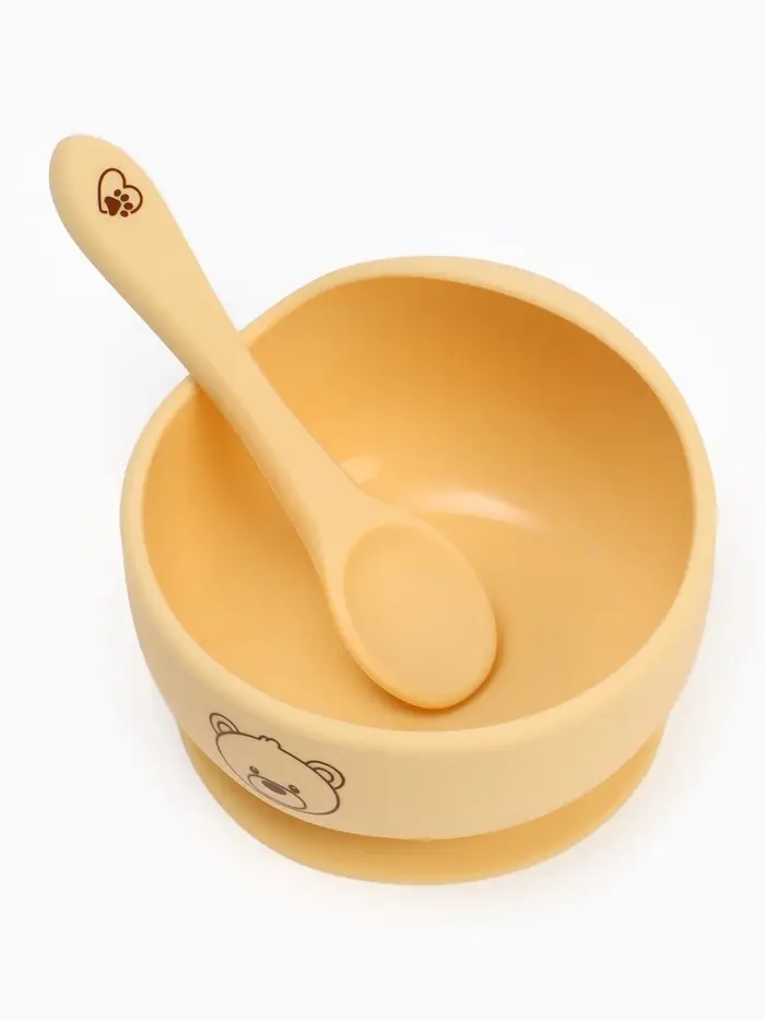 Тарелка детская на присоске и ложка, молочный, Mum&Baby Тарелка детская на присоске и ложка, молочный, Mum&Baby