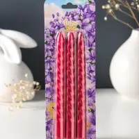 Набор свечей витых, 1.5&times;15 см, 3 шт., рубиновые