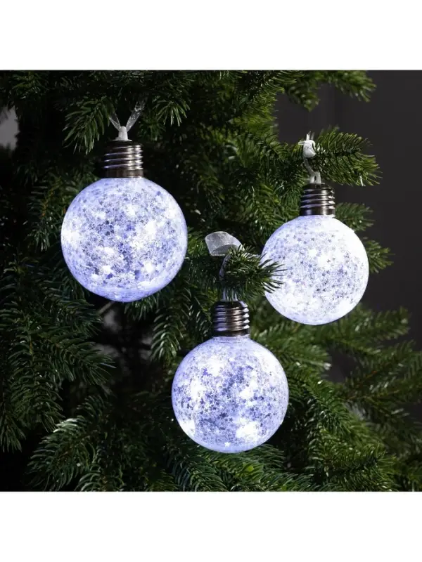 Набор ёлочных шаров &laquo;Звёздочки серебристые&raquo;, 3 шт., d=8 см, от батареек, свечение белое