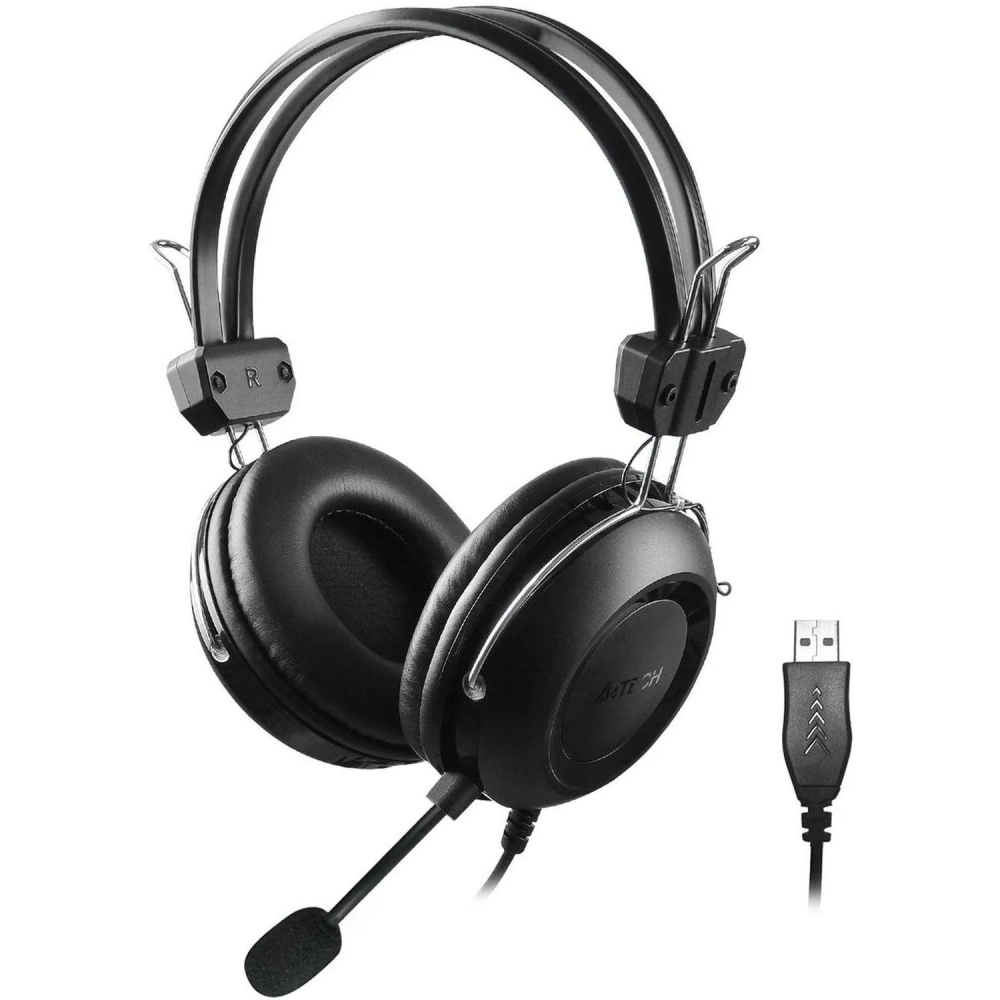 Гарнитура A4Tech черный 2м накладные USB оголовье (HU-35)