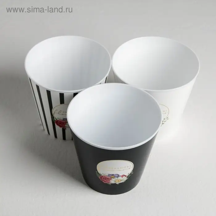 Набор кашпо для цветов 3 в 1 «Beautiful», тиснение, 0,8 л, 11 х 12 см Набор кашпо для цветов 3 в 1 «Beautiful», тиснение, 0,8 л, 11 х 12 см