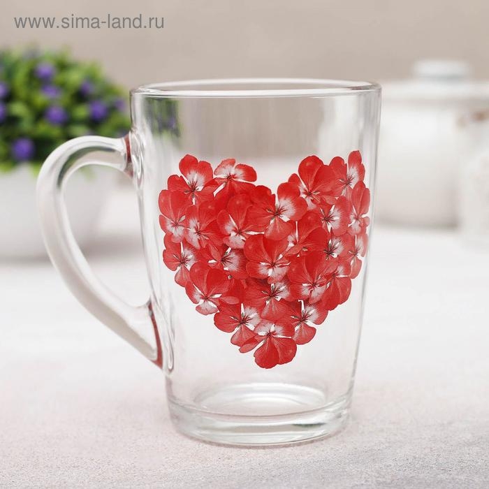 Кружка стеклянная «Цветочное сердце», 300 мл, рисунок МИКС Кружка стеклянная «Цветочное сердце», 300 мл, рисунок МИКС
